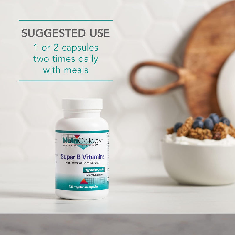 NutriCology Super B Vitamins Complete Complex, 120 Capsules | Hypoallergenic Complete B-Vitamin Complex for Energy and Metabolic Support, 60 Servings