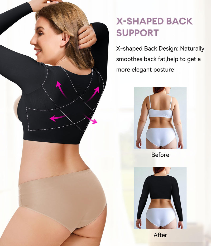 YERKOAD Arm Shapers for Women Flabby Arms Post Surgery Compression Sleeves Arm Faja Front Closure Shapewear Tops X-Large Black - BeesActive Australia