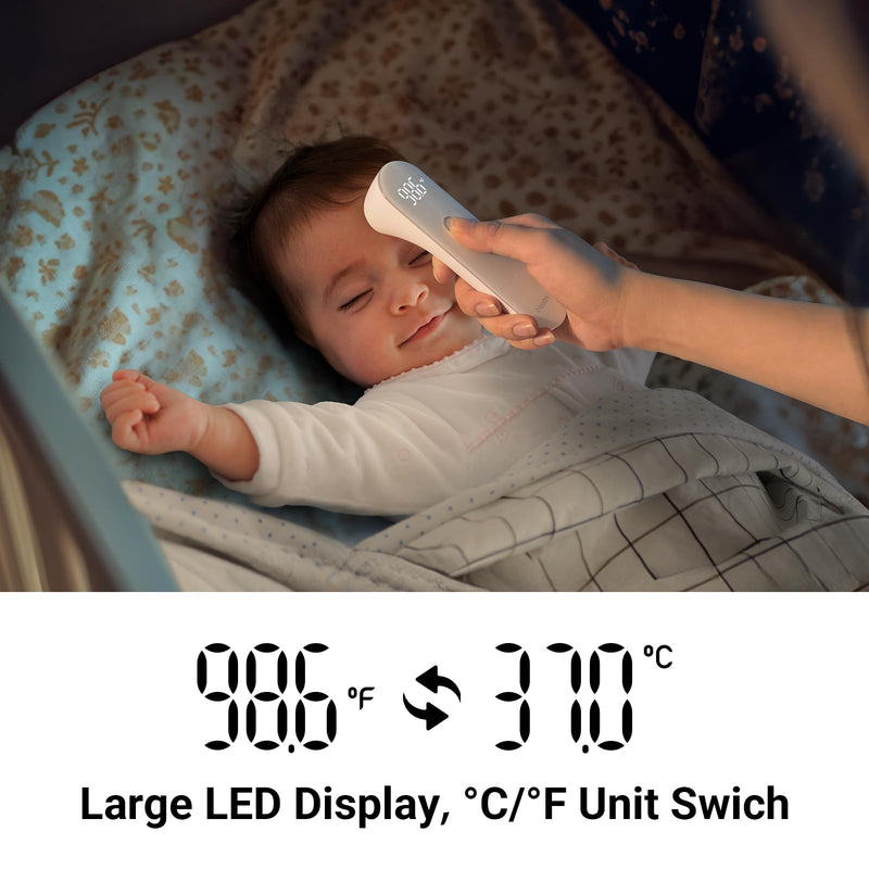 iHealth No-Touch Forehead Thermometer for Adults, Kids, Babies - 1s Fast Accurate, 3 Ultra-Sensitive Sensors, Quiet Vibration Feedback, Digital Large LED Digits, Easy to Use for Home & Nurses, PT3 White