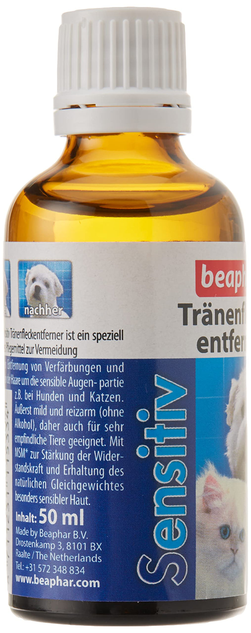 beaphar - Sensitive tear stain remover for dogs and cats - Gently removes stubborn tear stains - With MSM (MethylSulfonylMethane) - Particularly mild and low-irritation - Without alcohol - 50 ml stain remover - BeesActive Australia