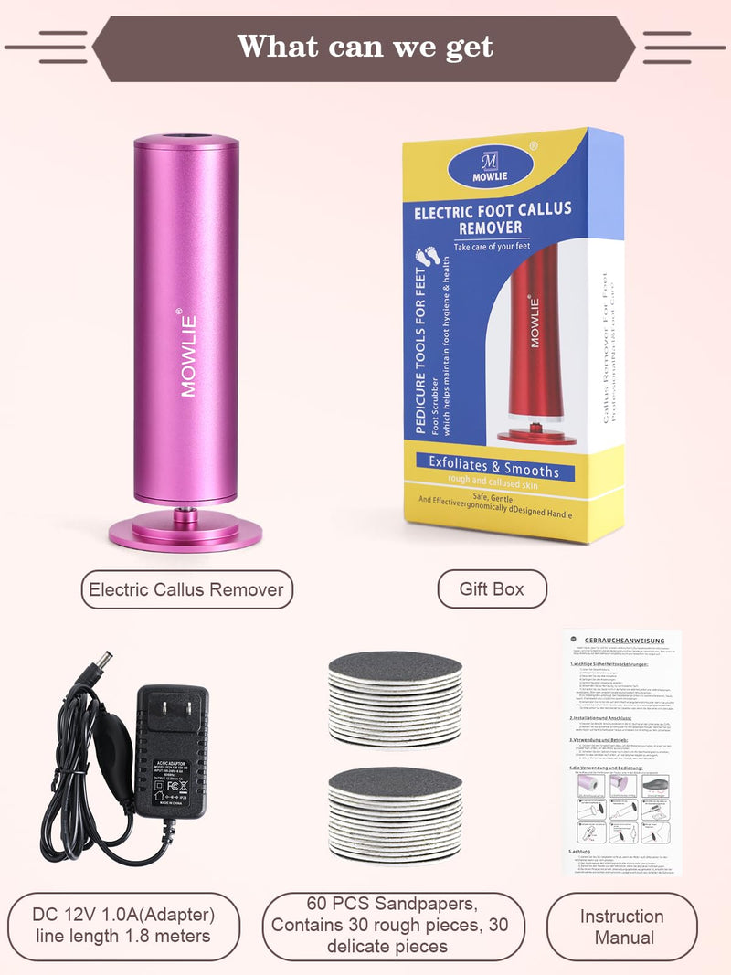 Electric Foot Callus Remover for Feet - Heavy Duty Pedicure Tool w/ 60 Grinding Discs Dead Skin Remover (Pink) Pink White - BeesActive Australia