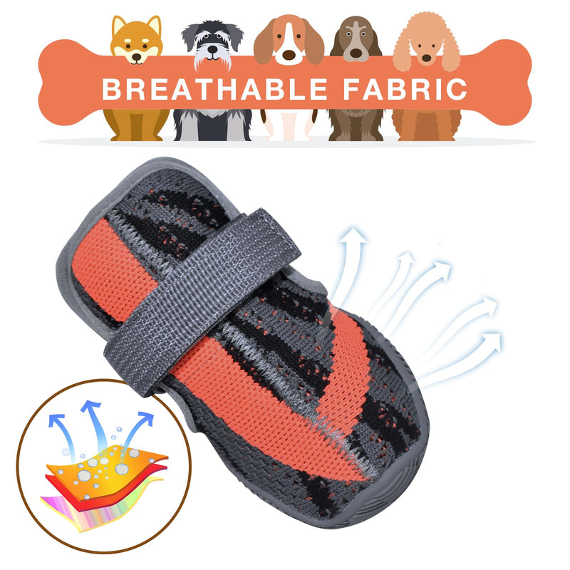 Dog Shoes,Mesh Breathable Dog Boots for Walking Running Hiking,Soft Non-Slip Rugged Rubber Sole Dog Booties with Adjustable Straps 4Pcs,Orange-Size8 Orange Size 8: 3.1''x6.9''(Width*Length) - BeesActive Australia