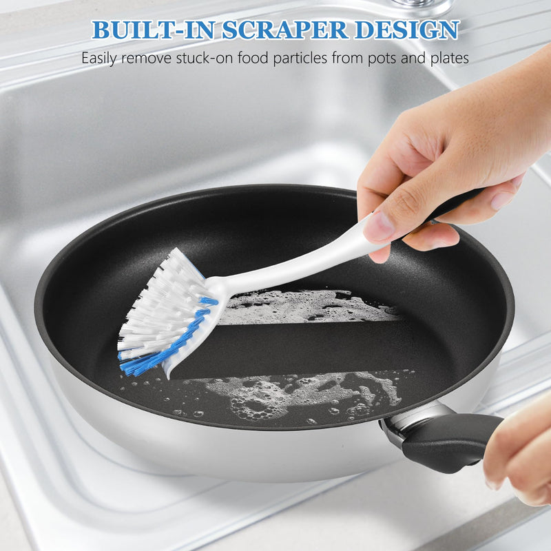 SetSail Dish Brush with Handle, 2 Pack Stiff Bristles Dish Scrubber with Built-in Scraper Dish Scrub Brushes for Cleaning Dishes, Pots and Pans, Kitchen Sink Black-blue - BeesActive Australia
