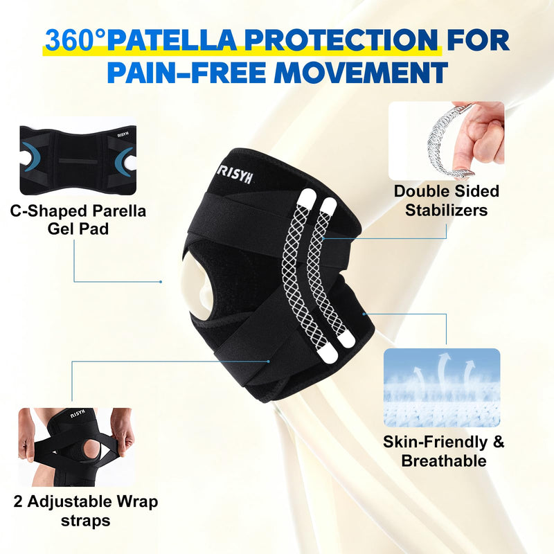 Knee Brace for Women Men Adjustable Cross Strap, Knee Braces for Meniscus Tear, Knee Pain Support with Side Stabilizers, Relieves ACL, MCL, Arthritis, Knee Pain for Patella Stability Large