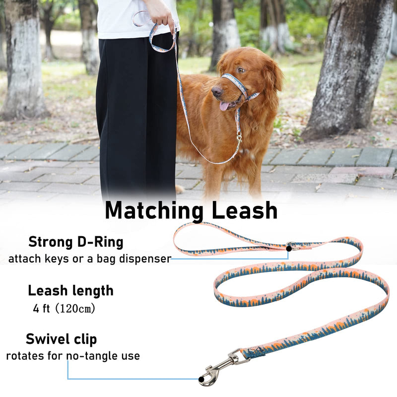 BARKLESS Dog Head Collar, Anti-Pulling Printed Head Halter with Leash, Gentle Snout Harness with Adjustable Clip for Small Medium, and Large Dogs, Perfect for Training Leash-Reactive Pullers M Trees - BeesActive Australia