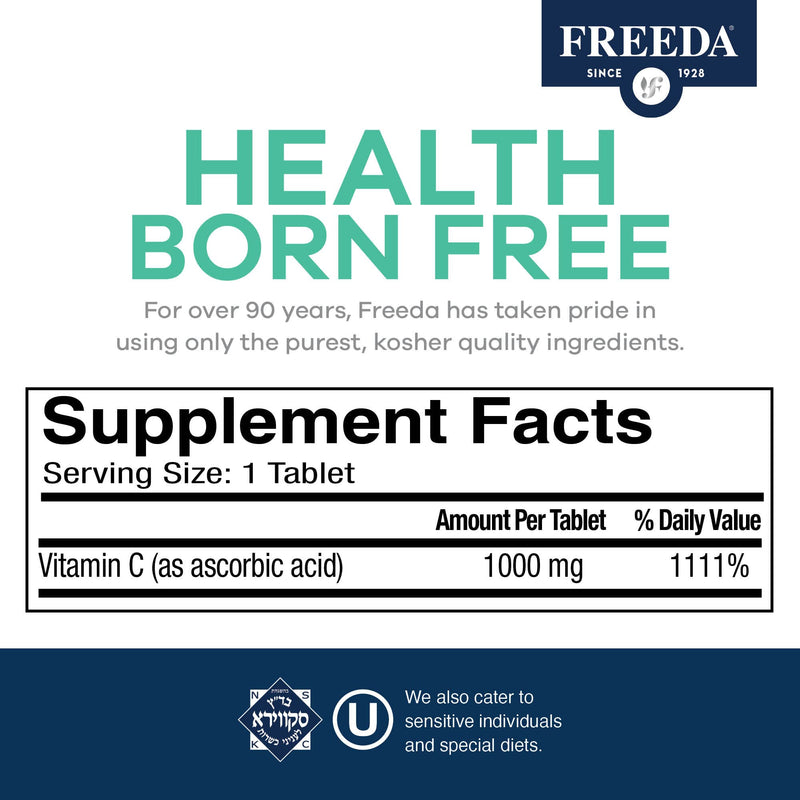 FREEDA Vitamin C - Timed Release 1000mg – Slow-Release for All-Day Immune & Antioxidant Support, Gentle on Stomach, Kosher & Vegan, High-Absorption Tablets (250 Tablets) | Supports All-Day Immune & Antioxidant Defense – Promotes Collagen & Cell Health ...