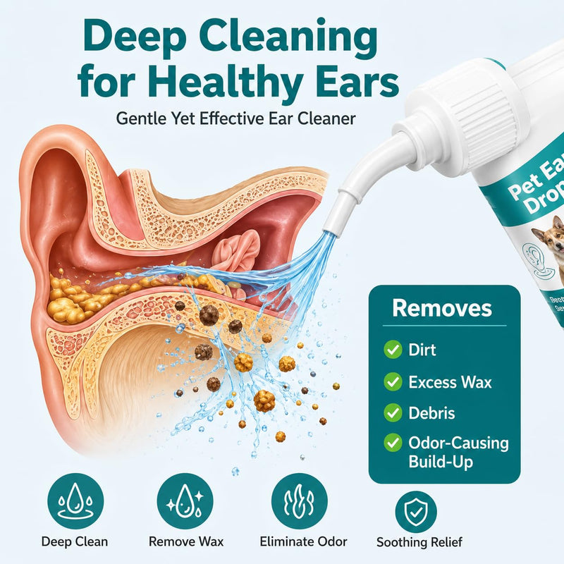 Pet Ear Drops for Dogs & Cats, Ear Cleaner for Dogs, Cat Ear Cleaning Solution for Itchy Ears, Wax Buildup, Odor Removal & Ear Infection Relief, Gentle Pet Ear Care Treatment, 2 Fl Oz (60ml) Green