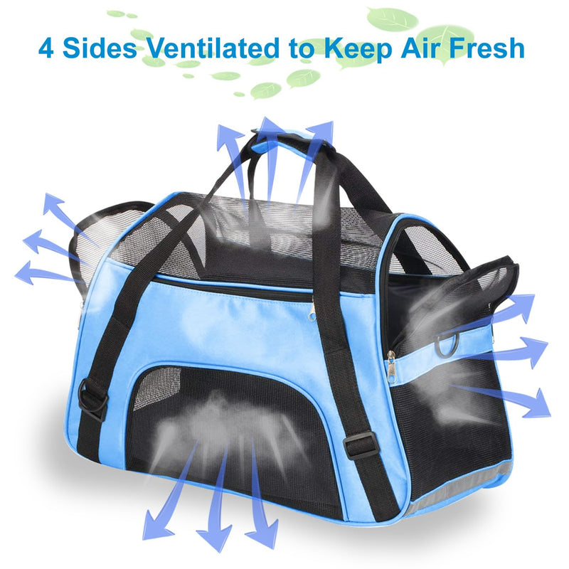 Pet Travel Carrier Bag for Cat Dog Rabbit Hamster, Airplane Approved Soft Side Portable Pet Bag with Shoulder Strap (M - 47x27x28 cm for Max 5KG Pet, Blue) M - 47x27x28 CM for Max 5KG Pet - BeesActive Australia