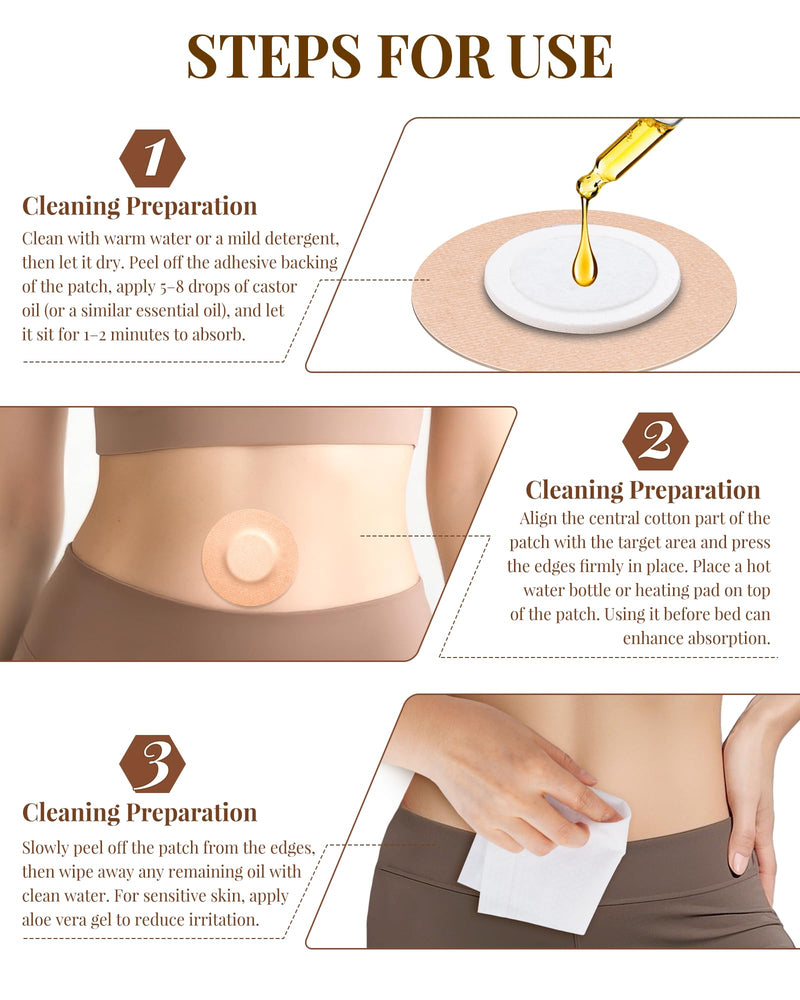 54PCS Castor Oil Patches, Castor Oil Pack Wrap Organic Cotton, Suitable for The Navel Disposable Self Patch, Bottom & Sides are Leak-Proof, Breathable & Portable, No Wash - Khaki 54 Count (Pack of 1) - BeesActive Australia