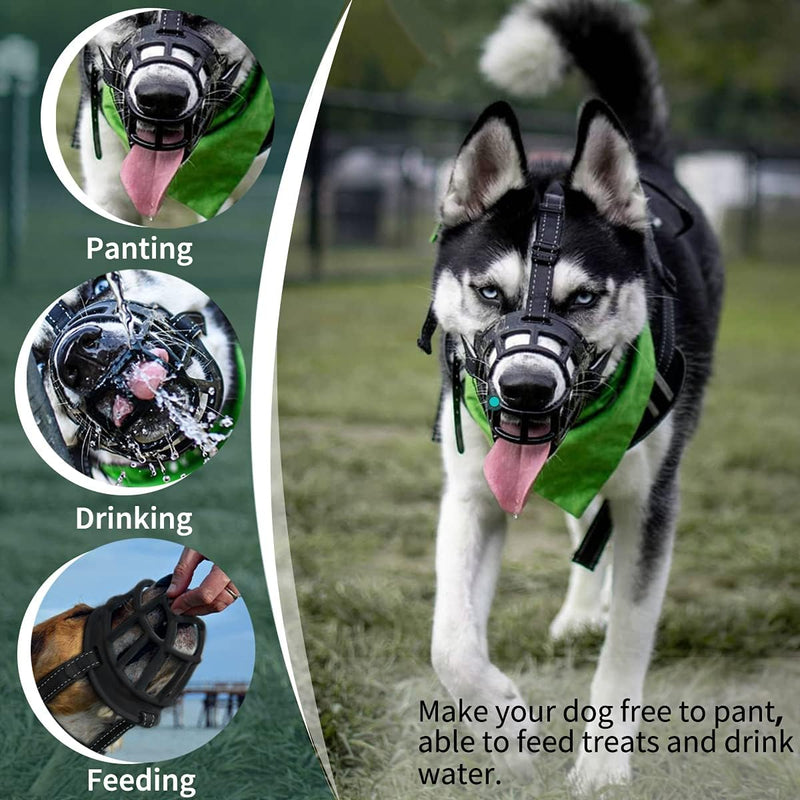 Dog Muzzle, Basket Muzzle Anti Biting Chewing, Sturdy Lightweight Muzzle Allows Panting Drinking, Cage Muzzle for Small Medium Large Dogs, Suitable for Grooming Trimming Training 4 (Snout 10½-12¼") Black - BeesActive Australia
