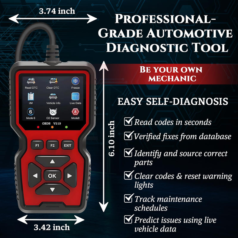 Professional OBD2 V519 Scanner - 2026 Upgraded OBDII + CAN Code Reader, Live Data, Battery Test, 40000+ DTC Library, I/M Readiness, Check Engine Light & Smog Test - All Vehicles After 1996 - BeesActive Australia