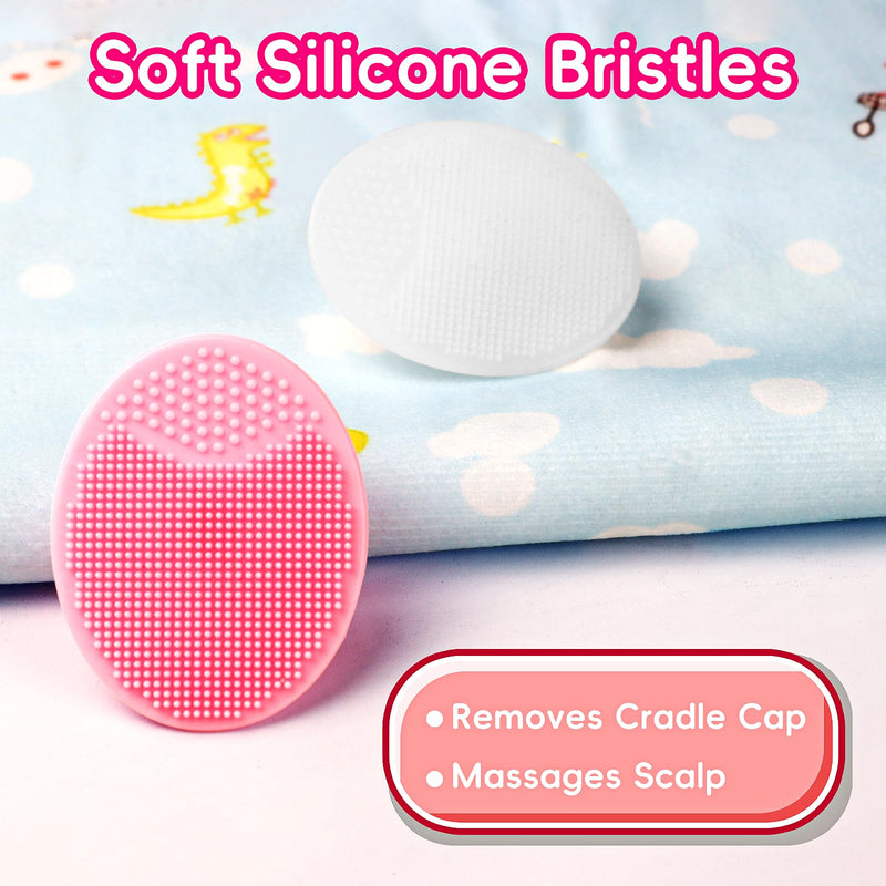 Cradle Cap Brush for Babies, Set of 5 Baby Bath Essentials with Bath Sponge Silicone Scrubber Long Handle Comb for Newborns Toddlers Boys Girls (Pink) Pink Brush+long Comb