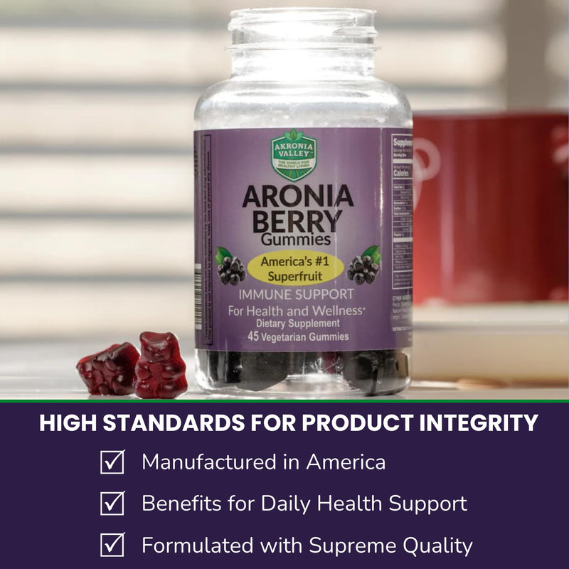 Aronia Berry Gummies | 45 Vegetarian Gummies | Pack of 1 | Immune Support, for Health and Wellness, Delicious Aronia Flavor Aronia Berry Gummies 45 Count (Pack of 1)