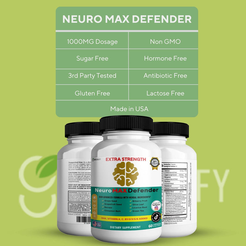 NeuroMAX Defender Extra Strength Brain Support Supplement with Herbal Blend, 60 Capsules, DHA, B12, Vitamins A C D E, Selenium, 30-Day Supply 1