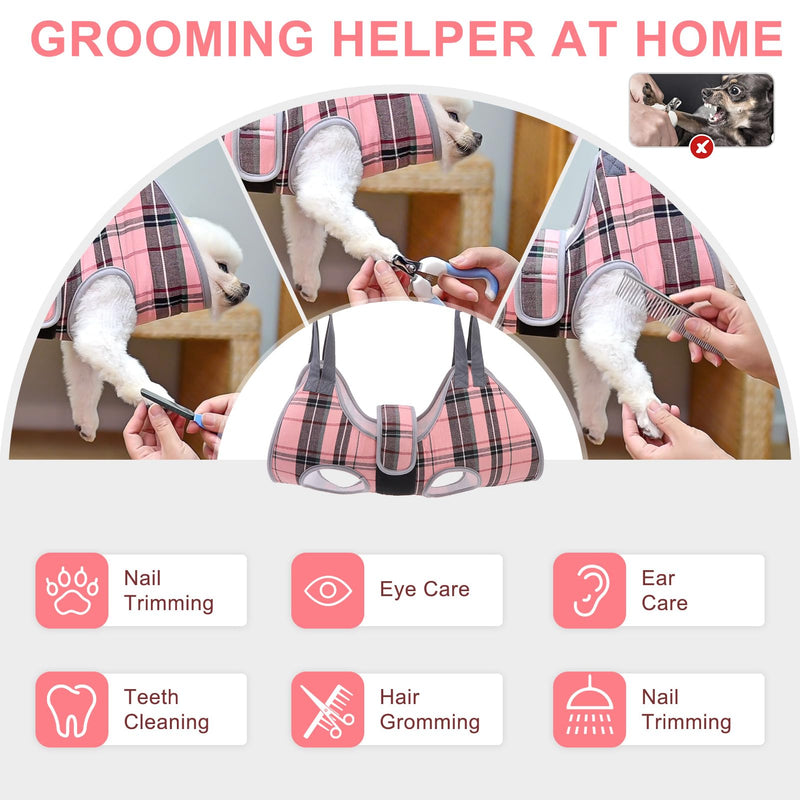 BEAUTYZOO Dog Grooming Hammock for Small Dogs Cat- Dog Sling for Nail Trimming/Clipping- Dog Hanging Harness Holder with Thick Fabric Neck Support & Strap Restraint Claw Care, Pink S S (Leg Spacing: 7-10.2" / Max W: 30lbs) - BeesActive Australia