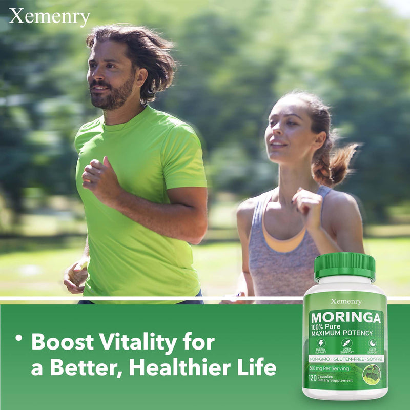Moringa Capsules, Pure Moringa Powder Capsules - Supports Energy, Immune Support, Gut Health, Green Superfood with Vitamins & Amino Acids - 120 Capsules