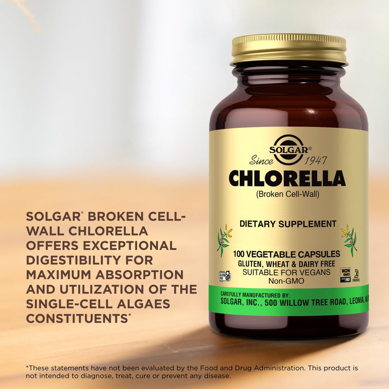 Solgar Chlorella - 100 Vegetable Capsules - Maximum Absorption - Non-GMO, Vegan, Gluten Free, Kosher - 100 Servings