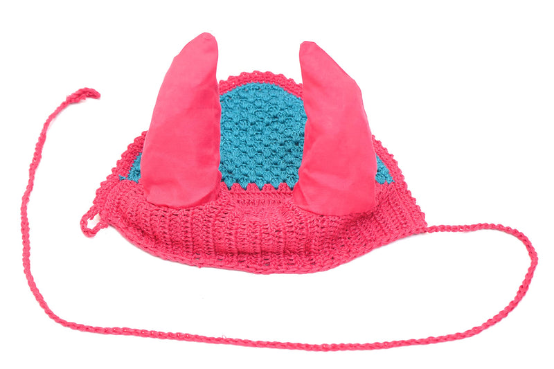 Ear Bonnet Fly Mask Veil Crochet Equestrian | Fly Protection Horse Ear Net with Cotton Ear Covers | Horse Ear Bonnet Net Material – Crochet | Color- Multicolor (Pink) Pink - BeesActive Australia