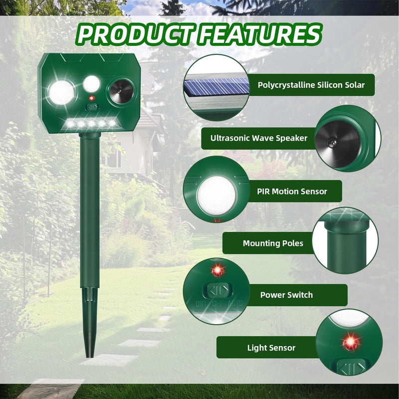 2 Pack Ultrasonic Cat Deterrent with Motion Sensor and Flashing Lights, Cat Deterrent Outdoor for Yard, Solar Powered Cat Deterrent for Garden Yard Lawn - BeesActive Australia