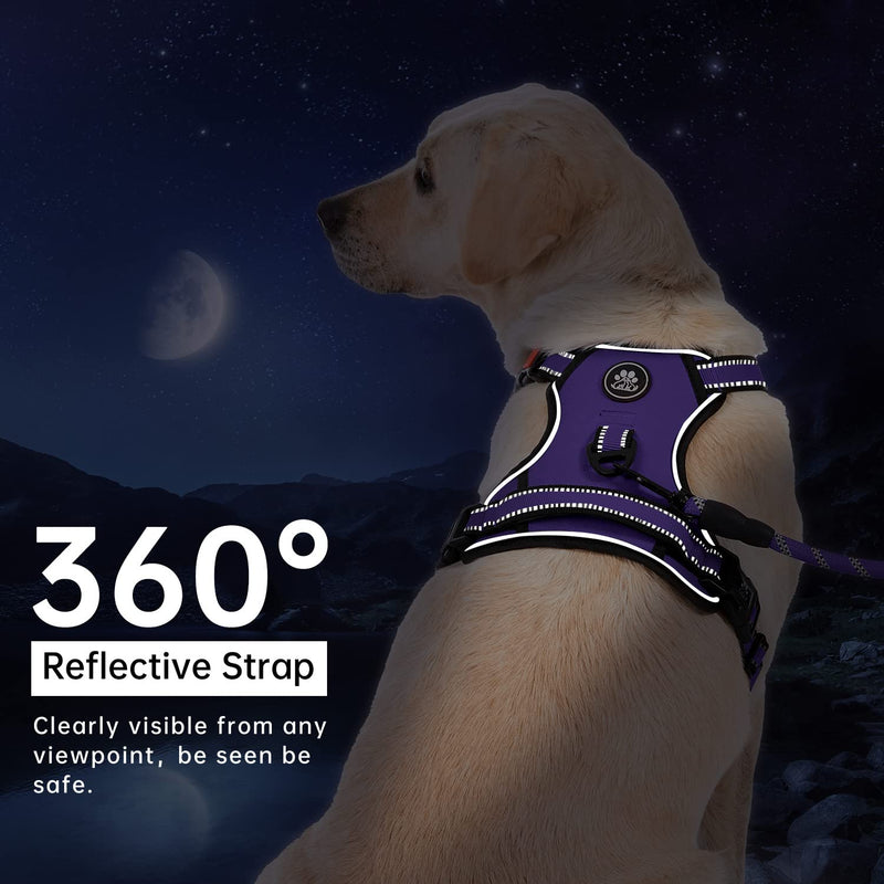 IVY&LANE No Pull Dog Harness for Medium Dogs, Dog Vest Harness with Leash, Safety Belt and Storage Strap, Fully Adjustable Harness, 360° Reflective Strip, Soft Handle (Purple, M) Purple - BeesActive Australia