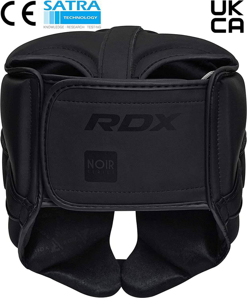 RDX Boxing Headgear Sparring Grappling, Maya Hide Leather, Head Gear for MMA Muay Thai Kickboxing Training, Multi Layered Padding, Taekwondo Martial Arts BJJ Wrestling Karate, Black Matte Black Small