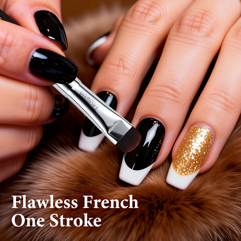 Nail Art Brush,2-in-1 French Tip and Cuticle Cleanup Brush for Gel Polish,Professional Nail Tool with Wooden Handle（French F20） French Tip Brush F20