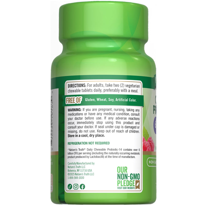 Nature's Truth Probiotic Chewable for Men and Women | 6 Billion CFU | 60 Count | 14 Strains | Berry Flavor | Vegetarian, Non-GMO & Gluten Free