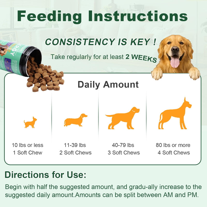 Dog Allergy Chews 300ct, Anti Itch Skin Relief Immune Bites for Itchy Skin Paw Licking, Probiotics Vitamins Supplement for Dog Skin Coat Allergies - Chicken Flavor