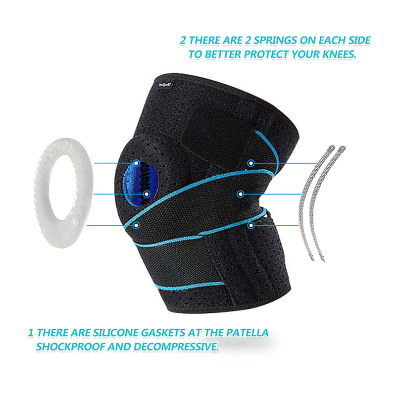 DOUFURT Knee Brace for Women & Men Meniscus Tear, Plus Size Knee Braces for Knee Pain Relief, Arthritis, Compression Knee Support Side Stabilizers Medium(Pack of 1) Blue & Black