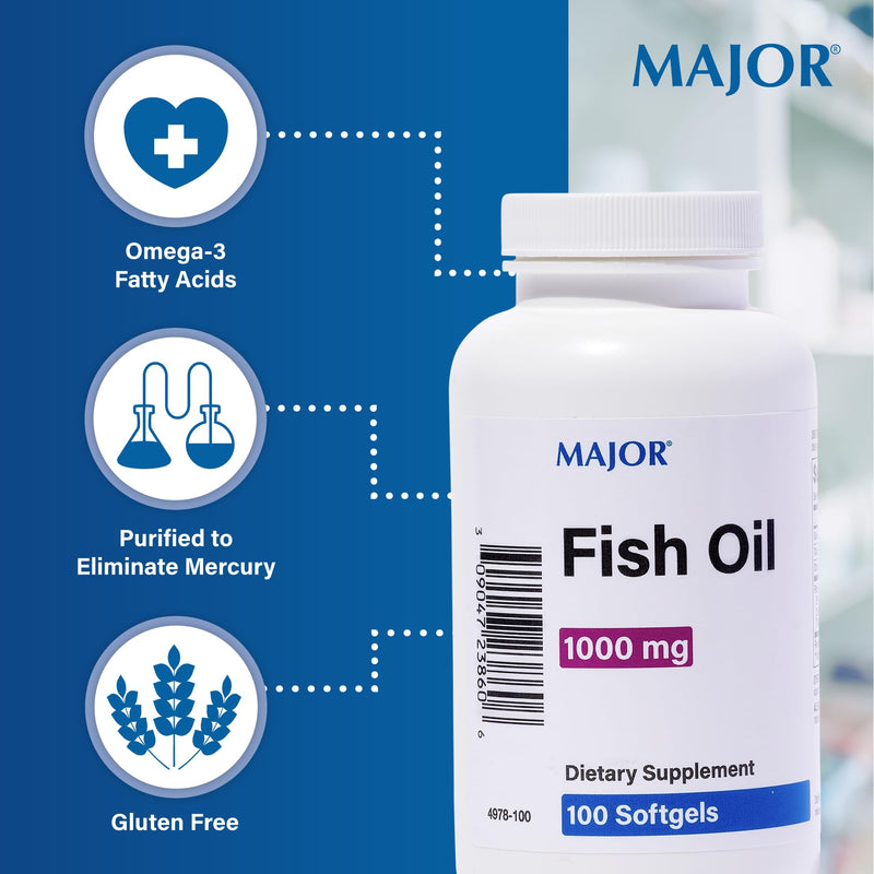 MAJOR Omega-3 Fish Oil - Fish Oil Supplement 1000mg - 100 Softgels (1-Pack) 100 Count (Pack of 1)