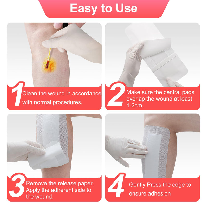 Niceful 25Pcs Island Dressing Bordered Gauze 4"x10", Water-Resistant Large Adhesive Bandages, Absorbent Wound Dressing Pads Bandages Large Wound Care 4"x10"(25 Pcs)