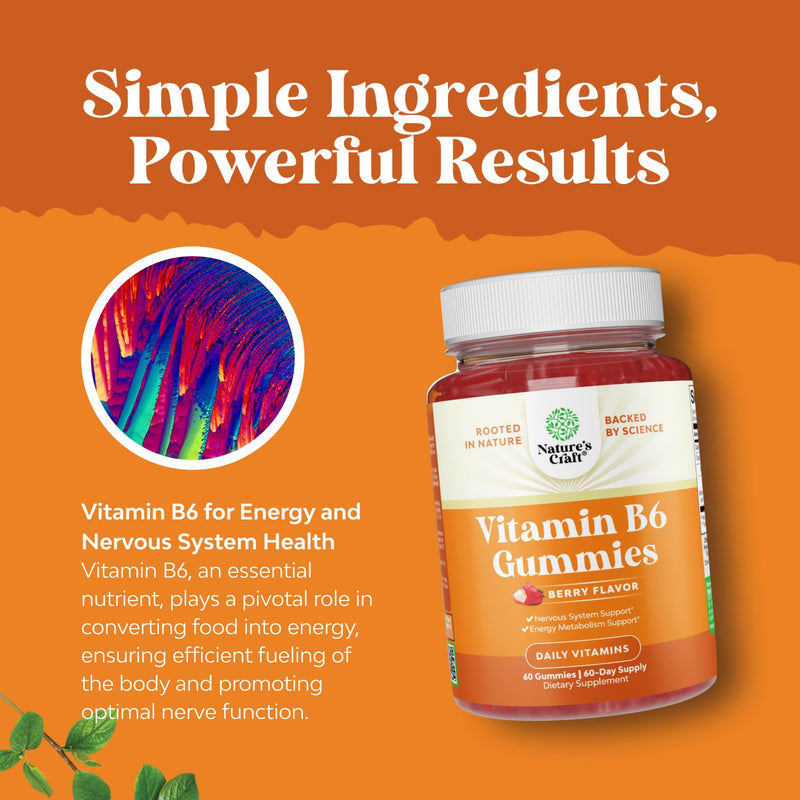 Potent Vitamin B6 Gummies for Adults - Vitamin B6 50mg Per Serving Gummy Vitamins for Women and Men for Immune Nerve and Mood Support - Vegan Kosher B6 Vitamins Gummies for Women and Men - 60 count 60 Count (Pack of 1)