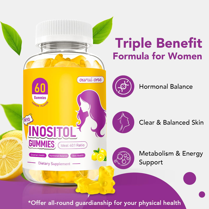 Myo & D-Chiro Inositol Gummies for Women – 40:1 Ratio Hormone Balance & Fertility Support with ALA, Vitamin D3, B12 & Chromium – Lemon Flavor Inositol Supplement for Women – 60 Gummies 1 Pack 60 Count (Pack of 1) - BeesActive Australia