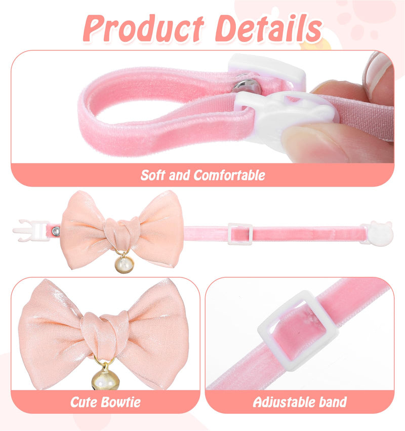 Cat Collar Bow Tie, 2 Pack Silk Pink Cat Collar Bow with Bell, Adjustable Breakaway Kitten Collars Soft and Cute Safety Collars for Girl and Boy Cats(Pink & Purple) - BeesActive Australia