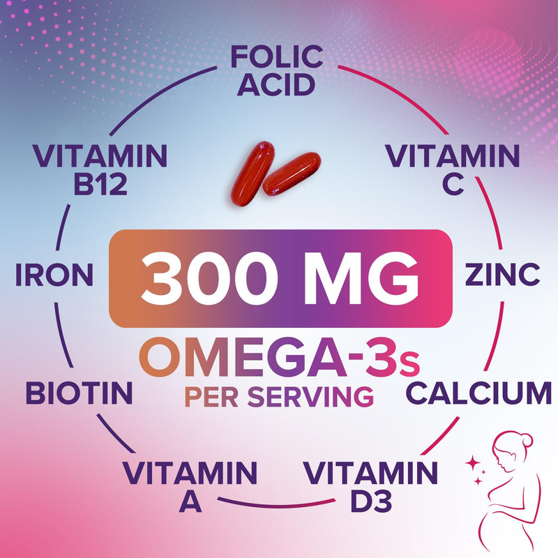 Prenatal Vitamins for Women with Folic Acid + Omega 3 DHA for Fetal Brain Development, Best Prenatal Vitamin Supplement, Daily Pregnancy Multivitamin Nutritional Support, Non-GMO - 240 Softgels 240 Count (Pack of 1)