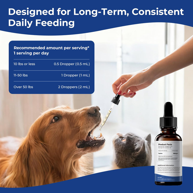 Taurine Supplement for Dogs & Cats Liquid Drops, Amino Acid Support for Heart, Muscle & Daily Vitality, Canine & Feline Nutrition Supplement, 60 mL