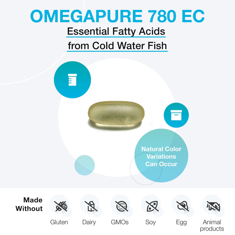 XYMOGEN OmegaPure 780 EC - Cardiovascular & Brain Support - IFOS Five-Star Certified Fish Oil - DHA EPA Omega-3 Supplement - Enteric Coated Softgels - 120 Softgel Tablets | Cardiovascular and Brain Support, IFOS Five-Star Certified Fish Oil, DHA EPA Om...