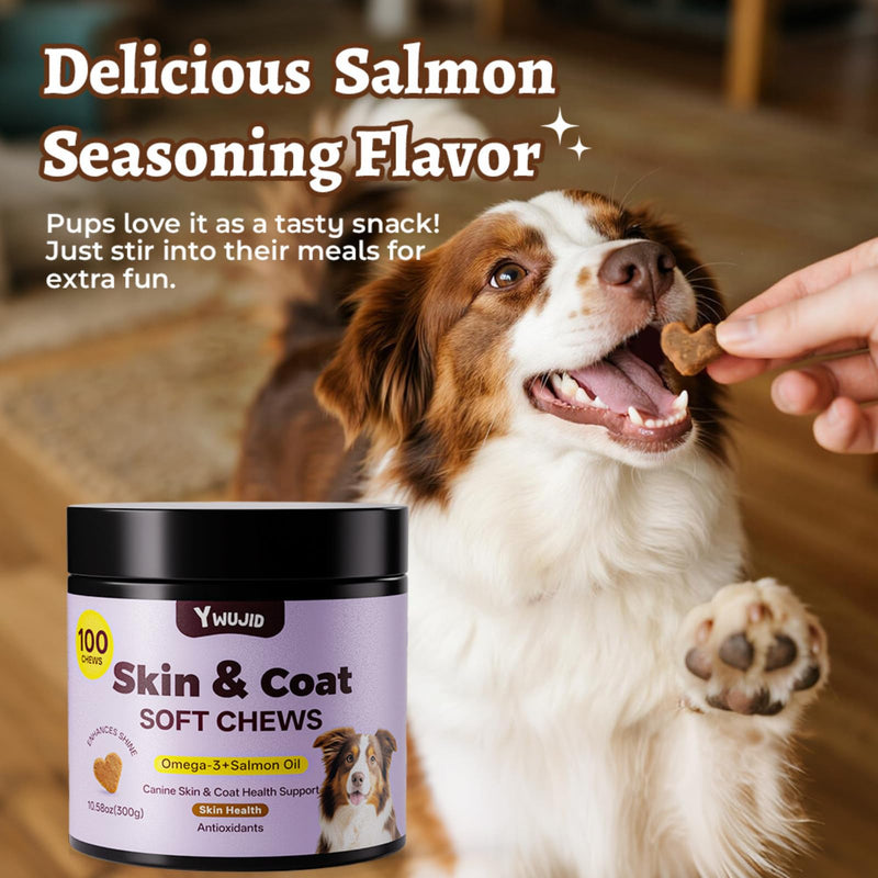 Salmon Oil Skin & Coat Supplement for Dogs-Omega 3 Fish Oil for Dog Healthy Skin,Glossy Coat with EPA & DHA Fatty Acid Heart Hip Joint Health,Skin Allergy,Hot Spot,Dry Skin,Itch Relief,Shedding