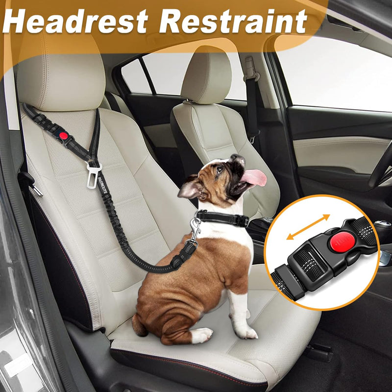 3 Piece Dog Car Seat Belt Set - Retractable Adjustable Pet Seatbelts for Vehicle Headrests - Heavy Duty, Elastic & Durable Car Harness for Dogs 01-Black+Lotus - BeesActive Australia