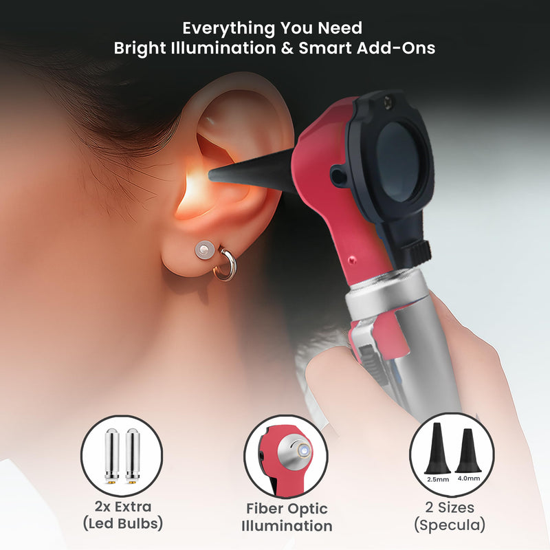 Otoscope with Light - Complete Set of Ear Scope for Examination at Home - Ear Infection Detector - Red - BeesActive Australia