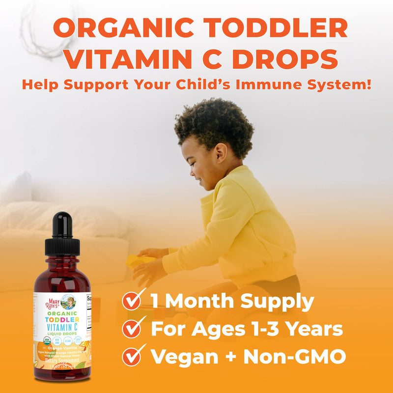 MaryRuth Organics Toddler Vitamin C Drops | USDA Organic Vitamin C Liquid Drops for Toddler | Ages 1-3 Years | Vitamin for Immune Support & Overall Health | Vegan | Non-GMO | Gluten Free | 30 Servings Orange Vanilla 1 Fl Oz (Pack of 1) - BeesActive Australia