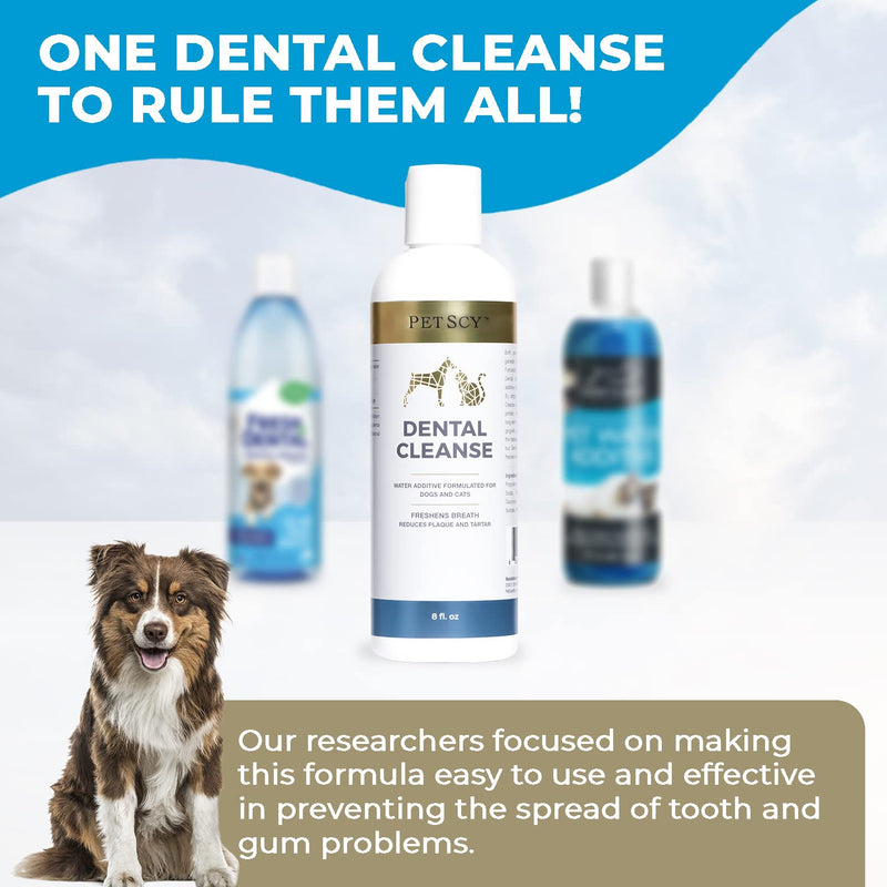 Petscy - Dental Cleanse, All-Natural Cat & Dog Tartar Remover for Teeth, Cat & Dog Water Additive for Dental Care, Suitable for All Ages, Breeds & Sizes, 8 Oz - PawsPlanet Australia