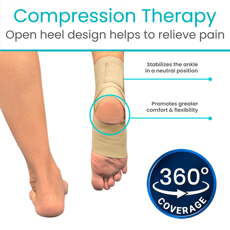 Vive Ankle Wrap (2 Pack) - Strap Heel Brace Stabilizer for Sprained Foot - Breathable, Soft, Firm Compression Sport Sleeve for Swelling - Adjustable Nonslip Elastic Support for Tendonitis (Women, Men) Beige - BeesActive Australia