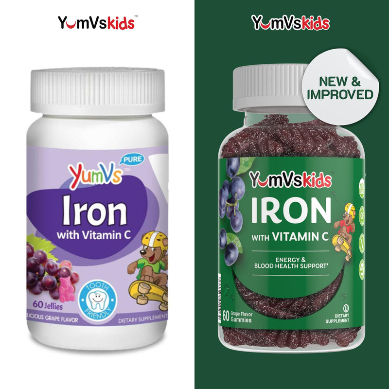 Iron Supplement for Kids – 5 mg Kids Gummies with Vitamin C – Great-Tasting Gummies Grape Flavor – Supports Immune Health & Helps with Iron Deficiency – Vegan, Kosher, Non-GMO – 60 Count