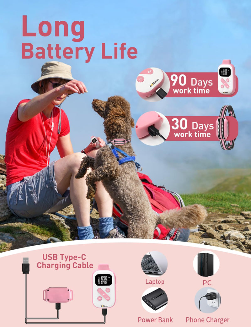 No Shock Dog Training Collar, Beep and Vibrating Dog Collar No Shock, No Shock Dog Collar with Remote 2800Ft, Vibration Collar for Small Puppy Medium Large Dogs - No Prongs Pink-White - BeesActive Australia