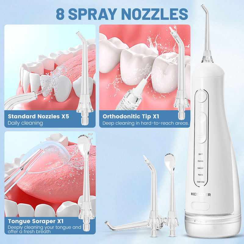 Water Flosser for Teeth with Detachable Washable Tank, 5 Modes Rechargeable Cordless Oral Irrigator, 300ml Portable Dental Flosser, IPX7 Waterproof for Home & Travel, White White 300ml