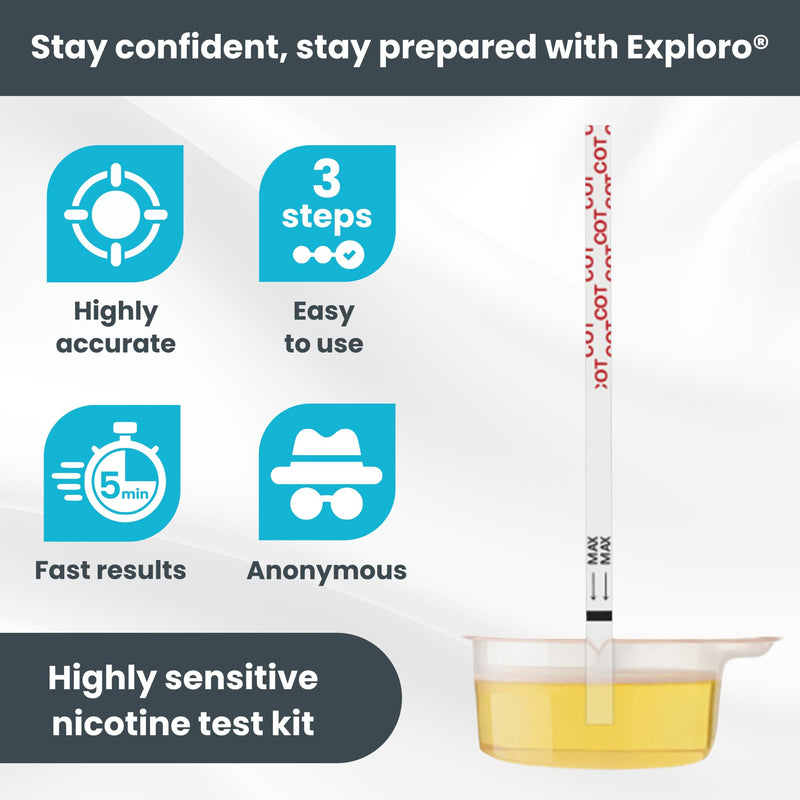 Exploro Nicotine Testing Kit at Home, Cotinine Urine Test, Highly Sensitive Nicotine Test Strips for Urine, Nicotine Test, Accurate Nicotene Test & Vape Test for Cut-Off Level 200 ng/ml (Pack of 10) 10 Count (Pack of 1) - BeesActive Australia