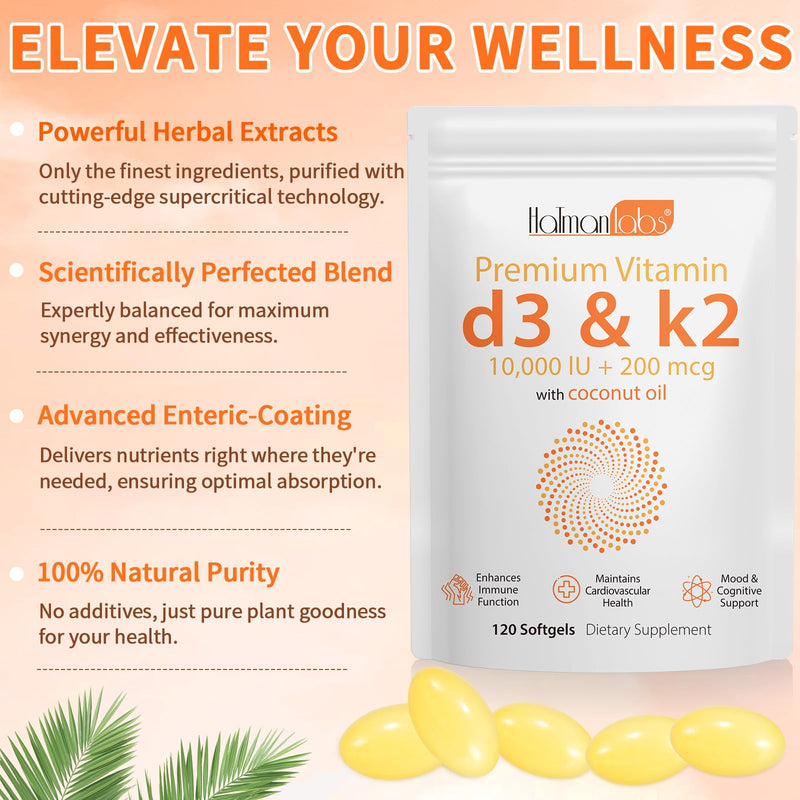 newseel Vitamin D3 K2 Capsules, D3&K2 Vitamin Supplement, Vitamin D3 and K2, D3 Supplement,Replenish K2 D3 Coconut Oil Softgels (120) 120 Count (Pack of 1)