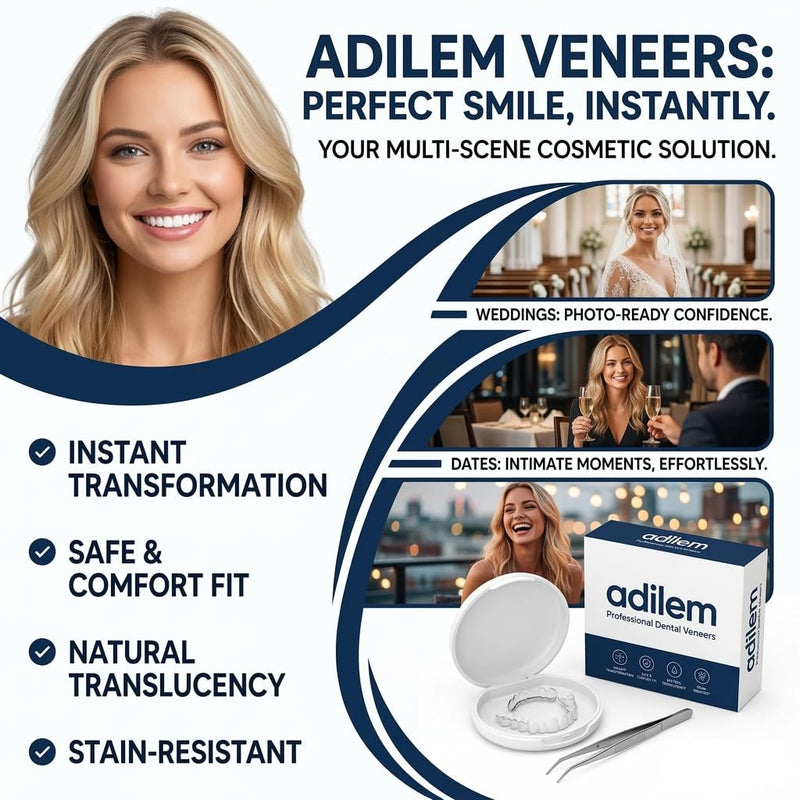 Snap On Veneers for Women & Men, Instant Smile Enhancer Cosmetic Teeth Covers, Natural White Temporary Dentures for Missing, Stained or Broken Teeth, Smile Restoration Kit with Portable Travel Case