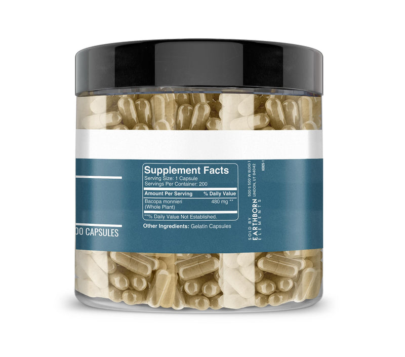 Earthborn Elements Bacopa Monnieri 200 Capsules, Pure & Undiluted, No Additives 200 Count (Pack of 1) - BeesActive Australia
